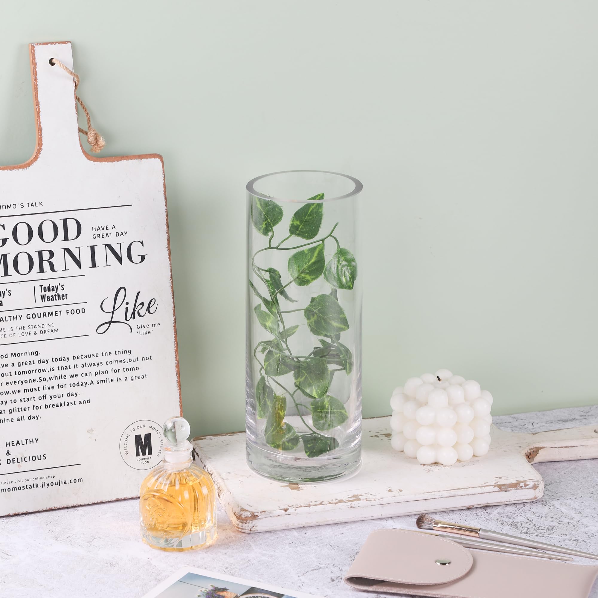 Amazon.co.jp: 円柱形厚手ガラスのシンプル花瓶 直径10cm 高さ25cm